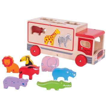 Bigjigs Toys Dřevěné auto se zvířátky safari